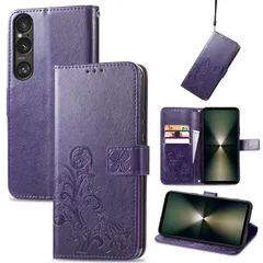 【数量限定】ケース SOG13 手帳型 SO-51E ノートブック型携帯電話保護カバー多機能携帯電話ホルスター財布携帯電話ホルダーバンプパターンテクスチャ耐久性摩擦耐性携帯電話ケース男性と女性に適した多色オプション VI 1 (四つ葉のクローバーパープル) に