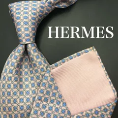 【大特価】HERMES エルメス ネクタイ 総柄 幾何学模様 ピンク ブルー 青
