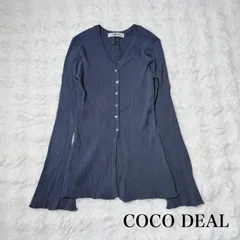 COCO DEAL リブニットカーディガン グレー SIZE2 M相当 Vネック パールボタン 縦リブ 細見え 春秋 上品 フェミニン ココディール