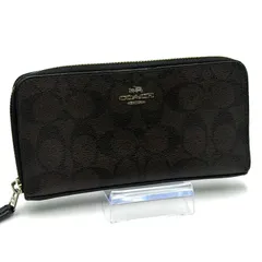 コーチ COACH シグネチャー 長財布 ラウンドファスナー 男女兼用 ブラウン ブラック ゴールド金具 レザー