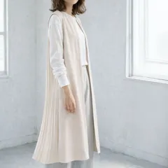 バックプリーツ ジレ レディース ロングベスト 羽織り 切替 体型カバー Iライン きれいめ 春夏 ベージュ