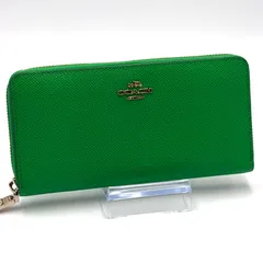 コーチ COACH 長財布 お札入れ ラウンドファスナー 男女兼用 グリーン レザー ゴールド金具