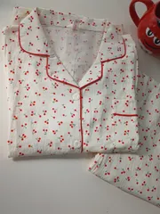 ミニさくらんぼ長袖パジャマ2種セット（パジャマセット 長袖パンツパジャマセット ルームウェア オープンタイプパジャマ）