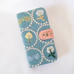 【受注製作】ブルー×アイボリー タンバリン choucho skip 手帳型スマホケース ミナペルホネン
