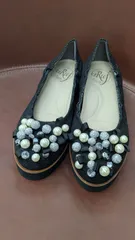 【極美品】unReef アンリーフ ビジュー パール 厚底パンプス ブラック 23