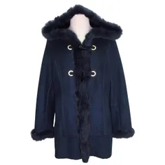エニィスィス エニシス anySiS 長袖 ダッフルコート フェイクムートン ボア ラビットファー 3 Lサイズ相当 ネイビー k36122 0212