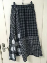 LOVEANDPOP 麻 チェック ロング スカート