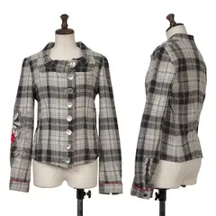 マリテフランソワジルボーMARITHE + FRANCOIS GIRBAUD 袖フラワーエンブロイダリーチェックジャケット グレー黒M