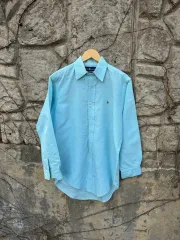 80 90s ポロ ラルフローレン ヴィンテージ 丈夫なコットン スカイブルー シャツ 105