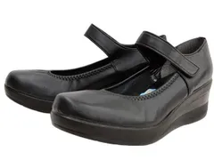 ファーストコンタクト 39046 First Contact バレエシューズ コンフォートシューズ 厚底シューズ カジュアルシューズ ウエッジシューズ 厚底靴 日本製 ウエッジソール 面ファスナー 疲れにくい 柔らかい レディース 婦人 靴 ブラック 黒