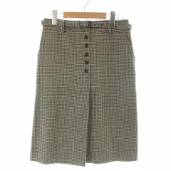 オールドイングランド OLD ENGLAND スカート ひざ丈 36 茶 ブラウン 千鳥柄 ベルト付き /AP