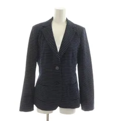 レリアン Leilian テーラードジャケット 7 紺 ネイビー 白 ホワイト ストライプ柄 /RR