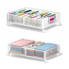 ベッド下収納 ベッド下収納 キャスター付き 服収納ボックス 衣類収納 折り畳み 取り付け簡単 大容量 衣替え 布団 毛布 ベッド下物入れ 省スペース 押したり引いたりできる (ホワイト 2個セット)