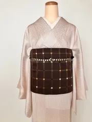 【未使用】薄ピンク 小紋 縞×地紋の上品なデザイン 正絹 美品［K198］