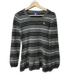 バーバリーブルーレーベル チュニック サイズ38 M レディース美品  - グレー×黒×アイボリー クルーネック/長袖/ニット/ボーダー