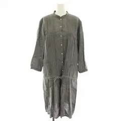 フォグリネンワーク fog linen work ワンピース ひざ丈 バンドカラー 長袖 麻 リネン グレー /YT