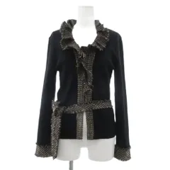 ナラカミーチェ NARA CAMICIE カーディガン フリンジ ツイード切替 ML 黒 ブラック ベルト付き /YJ