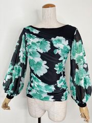 半袖】新品 JOAN Lサイズ 半袖カットソー 花柄 白×グリーン j121