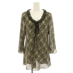 レリアン Leilian オリジナル ORIGINAL カットソー ブラウス 長袖 シアー チェック柄 総柄 リボン 11 ベージュ 黒 ブラック FF-0703410 /YT