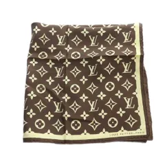 ルイヴィトン LOUIS VUITTON 大判スカーフ ストール ロゴ モノグラム 絹 シルク 茶 ブラウン アイボリー ■GY18 /MQ ■OH