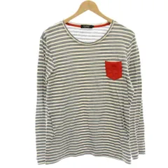 バーバリーブラックレーベル BURBERRY BLACK LABEL Tシャツ カットソー 2 グレー 白 ホワイト ボーダー 長袖 胸ポケット /HN