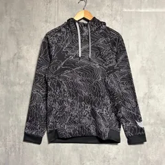 NIKE パーカー S メンズ 総柄 黒 DRI-FIT ナイキ プルオーバー フーディー トレーニングウェア スポーツウェア 吸汗速乾 ビッグロゴ スウッシュ ブラック グラフィック 等高線 ランニング ジム 運動 古着 ストリート ワンポイント