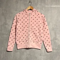 アディダスオリジナルス パーカー M ピンク 総柄 トレフォイル adidas originals フルジップ フーディー スウェット ロゴ プリント レディース スポーツミックス 古着 女子  カジュアル 羽織り 春服 秋服