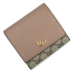 グッチ 598587 GGマーモント ダブルG バイカラー ミディアム ウォレット GGスプリームキャンバス レザー ベージュ ダスティピンク 二つ折り財布 ゴールド金具 GUCCI（美品）