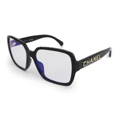 シャネル 5408-S-A A71305 ロゴ スクエア シェイプ ブルーライトカット グラス アセテート ブラック メガネ 眼鏡 サングラス アイウェア ゴールド金具 CHANEL（美品）