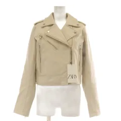 ザラ ZARA ダブルライダースジャケット 革ジャン レザー S アイボリー タグ付き /AU