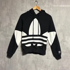 アディダスオリジナルス ビッグトレフォイル パーカー 黒 XS 古着 ロゴ 完売品 adidas Originals BIG TREFOIL HOODIE レディース メンズ スウェット トレーナー デカロゴ ストリート カジュアル 春秋