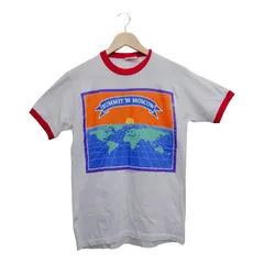 80sモスクワサミットリンガーTシャツ サイズM 白赤 コットンポリ USA製 アメカジ ソビエト 古着