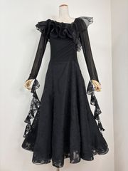 7116 タカダンス ☆M イエロー 黒レース スタンダードドレス 社交