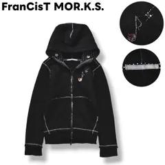 【美品】 日本製 フランシストモークス FranCisT MOR．K．S． ウール ニット セーター ジップ パーカー ケーブル ローゲージ ラインストーン デザイン 1 ブラック デザイナーズ モード メンズ