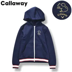 キャロウェイ Callaway ジップ パーカー スウェット トレーナー フード ボア エンボス ロゴ 刺繍 S 総柄 ネイビー ゴルフ スポーツ カジュアル ウェア タウンユース レジャー レディース ♪
