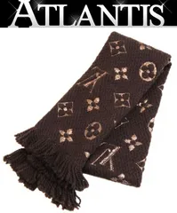 極美品 ルイヴィトン Louis Vuitton エシャルプ・ロゴマニア シャイン マフラー ブラウン×ゴールド M71383 【73423】