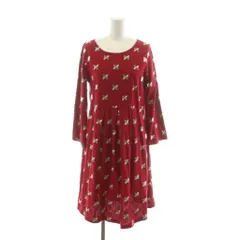 ホコモモラ JOCOMOMOLA ワンピース ひざ丈 長袖 40 赤 レッド 刺繍 総柄 フレア /RR