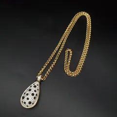 ノーブランド品 ロングネックレス ペンダント ティアドロップ パヴェ ドット 水玉 リバーシブル ラインストーン 大ぶり 存在感 インパクト 豪華 ギフト プレゼント 贈り物