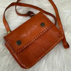 ANNA SUI アナスイ レザーミニショルダーバッグ 蝶々型押しミニウエストポーチ ポシェットバック 革鞄 オレンジ系