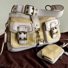Coach y2k Vintage Legacy Buckle Straw Shoulder Hobo Bag Wallet