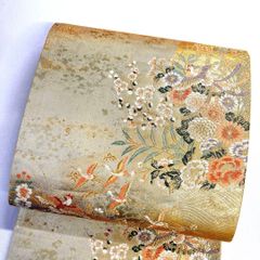 D◇着物くつろぎ 夏物 竹垣に菊 金銀糸 萩 六通 正絹 薄物 絽 紗 袋帯