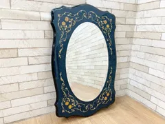 ◆イタリア製 ドマン Demain ウォールミラー 象嵌細工 鏡 壁掛け アンティーク 木製 花柄 高さ75.5cm (畑1441)