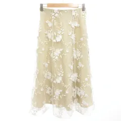 ストロベリーフィールズ STRAWBERRY-FIELDS 美品 フレアスカート ベージュ 花柄刺繍 チュール ロング丈 /SJ ■GY60