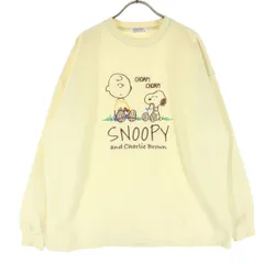 PEANUTS ピーナッツ 裏フリース キャラクター刺繍 長袖 トレーナー F ベージュ系 レディース 古着のサムネイル