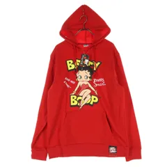 未使用 Betty Boop ベティーブープ 裏起毛 キャラクタープリント 長袖 スウェットパーカー レッド レディース 古着