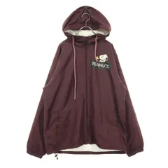 PEANUTS ピーナッツ 長袖 裏ボア フーディー 中綿ジャケット L バーガンディー スヌーピー メンズ 古着