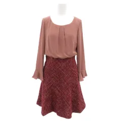 プロポーション ボディドレッシング PROPORTION BODY DRESSING 美品 ワンピース ウール 2 赤 レッド ラウンドネック 長袖 ツイード調チェック柄 ひざ丈 /SJ ■GY60