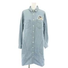 ピンクハウス PINK HOUSE デニム DENIM デニムシャツワンピース ひざ丈 長袖 ロゴプリント 水色 ライトブルー P013EFB74 /YT