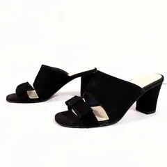 日本製◎【OdetteOdile】オデットエオディール ヒール サンダル 54106 リボン シンプル 上品 こなれ感 おしゃれ 大人スタイル ナチュラル 大人コーデ 高級感 レディース 黒 ブラック 22.5cm /M42309HH