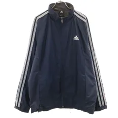 adidas アディダス ストライプ柄 トレーニング ウインドブレーカー XO ネイビー ビックサイズ メンズ 古着